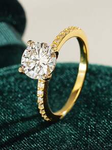 1pc 1 Carat Elegant Moissanite Diamond Ring, 925 Sterling Silver Eternal Promise Engagement Wedding Ring, Gift For Women & Girls, Exquisite Jewelry - Simple Four-claw Diamond Ring - View 2