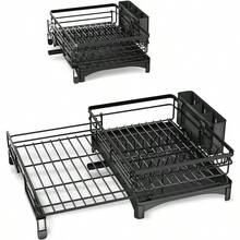 Dish Drying Rack - Extendable Dish Rack, Large Sink Drying Dish Drainer Kitchen Counter, Stainless Steel Dish Strainer With Utensil Holder Black - màu đen - Xem 10