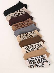 3/5/7/10 paires de chaussettes femme imprimé léopard aléatoire, chaussettes minimalistes décontractées et confortables, chaussettes courtes légères à la mode, toutes saisons, rentrée scolaire, course, randonnée, entraînement, respirantes, convient pour Halloween, cadeaux de Noël - Multicolore - Voir 3