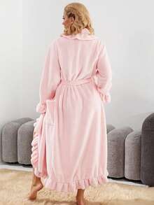 Pajama Dress - Velvet Bathrobe - Feather Robe, Women's Ultra Soft Ruffle Ankle-Length Fleece Robe Thickened Ruffle Trim Fashion Sleepwear Robes With Side Pockets, Soft Warm Long Bathrobe, Plush Spa Robes Lounge Robe House Coats Sleepwear With Pockets, Christmas Gift - Multicolor - View 7