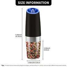 2PCS Gravity Electric Salt And Pepper Grinder Set – One-Handed Automatic Mill With Adjustable Coarseness, LED Light, Battery Powered, Black Stainless Steel Spice Grinder For Kitchen & Dining - Black - View 3
