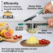 Large Silicone Handle Potato Masher With Side Holes (Patent Pending), Efficient 15OZ Large Potato Crusher, Replaceable Base Model, For Making Mashed Potatoes, Comfortable Handle Potato Masher - màu xanh lá - Xem 3