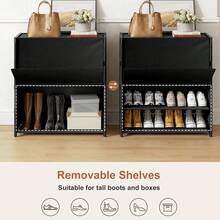 5-Tier Shoe Cabinet With Door, Steel Pipe & Plastic Shoe Rack, Foldable & Detachable, Convenient For Moving, Suitable For Entryway, Hallway, Bedroom, Black - Multicolor - View 7