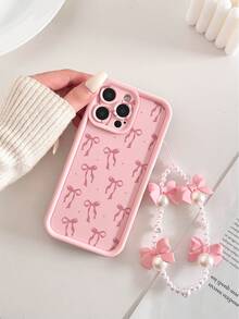 Bowknot Painted Concave Pink Precision Hole Bowknot Faux Pearl Bracelet, Fashionable Thick Precision Hole Simple Anti-Drop Thick Phone Protective Case Printed Compatible With Iphone 17/17 Pro/17 Pro Max/16/16 Pro/16 Pro Max/16 Plus/15 XR/7/8 15 Pro Max/12 Pro Max/13 Pro Max/14 Pro Max 13 14 11 12 P14 Women P11 Soft Shell P12 Anti-Drop XS.XR/78P.78GES2, Phone Case Protective Cover - Multicolor - View 3