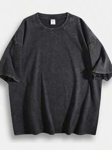 Retro Washed T-Shirt Prank Printed (230 Pure Cotton T-Shirt) 230g Thick Unisex Washed Vintage Oversized T-Shirt Street Hip Hop Punk Harajuku Casual Cotton Shorts DG004 Basic - 黑色 - 查看 7