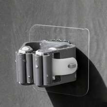 1 pieza Soporte transparente y resistente para trapeador, organizador autoadhesivo para pared, gancho para trapeador, organizador de gancho para baño