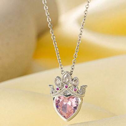 1件甜美时尚皇冠爱心吊坠项链，适合度假、旅行、夏季海滩佩戴，也可作为情人节、周年纪念日、生日礼物。