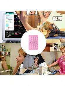 1pc Dual-Sided Silicone Sticky Phone Holder, Suction Cup Phone Stand, Hands-Free Selfie & Video Sticky Phone Grip, Phone Ring Holder, Phone Suction Cup, Octobuddy, Sticky Phone Mount, Seamless Adhesive For Bathroom, Kitchen, Bedroom - Multicolor - View 7