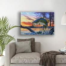 Framed  Large Mouth Bass Fish Canvas Wall Decor, Painting For Living Room Bedroom Gallery Canvas Poster  For Kitchen Dining Room Living Room - 框架 - 查看 4