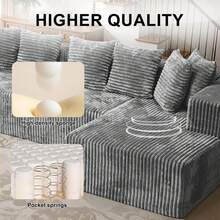 132'' U-Shape Modular Cloud Corduroy Sofa - Modern And Suitable For Living Room, Comfortable,Living Room Combination Sofa,No Assembly Needed,Popular Boneless Sectional Couch Loveseat Couch Vacuum-Sealed Compression Sofa - Màu Xám nhạt - Xem 8
