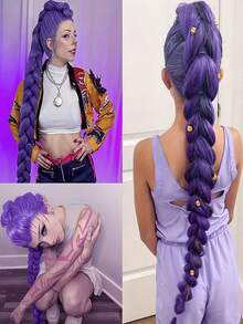 1 pezzo Parrucca intrecciata sintetica viola Lumi, adatta per intrecciare, cosplay, giochi di ruolo natalizi, feste in costume, Natale, Capodanno, cosplay anime, outfit da festa. A causa dei tempi di trasporto lunghi, alcuni capelli potrebbero apparire scompigliati e non evitabile.