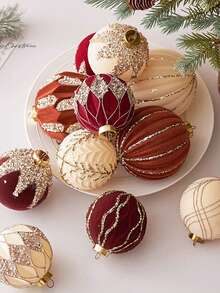 12 pièces Boules décoratives de Noël de 8 cm, ornements de Noël en strass floqués, boules décoratives en plastique à suspendre, convient pour la décoration du sapin de Noël, la décoration de la maison, la décoration de la chambre, la décoration du Nouvel An, les décorations de Noël, la décoration extérieure, la décoration de fête de Noël, les fournitures de fête de Noël, les ornements suspendus festifs thématiques de Noël, les décorations de fête d'événement, le coffret cadeau d'ornements de Noël, Bonne année, la décoration d'Halloween, les cadeaux pour les amis et la famille