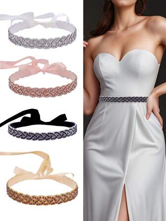 1pc Luxury Rhinestone Handmade Waist Belt, Crystal Decor Bridal Belt, Elegant Sparkling Diamond Waist Belt, European & American Style Wedding Dress Belt, Halloween Hot Seller, Wedding Essential