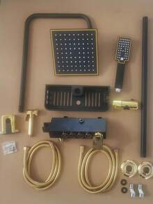 Shower Systems With 8-Inch Rain Shower Head And Handheld Sprayer, Black Gold Exposed Shower System, 4 Functions Tub Shower Faucet Sets, Rain Shower Head With Handheld Spray, Complete Shower System Kit With Brass Valve (Some Parts And Packaging May Vary) Bathroom Bathroom Accessories Bathroom Tools