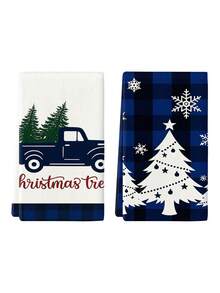 2 piezas/4 piezas/12 piezas Toallas de cocina con patrón de coche navideño azul, toallas de baño con patrón de árbol de Navidad, toallas para fiestas navideñas al aire libre, decoración navideña para el hogar, decoración navideña de cocina, estilo moderno, secado rápido, material de microfibra súper suave, rectangular, 40 * 60 cm, patrón de impresión digital, adecuado para decoración de fiestas al aire libre, regalos navideños