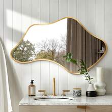 Irregular Beveled Edge Wall Mirror, Wavy Decorative Mirror With Modern Shaped, Gold Large Asymmetrical Mirrors For Bathroom, Entryways, Living Room, Vanity - 金色 - 查看 8