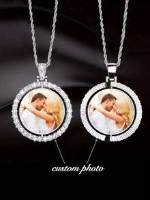 1 colar com pingente redondo personalizado com foto faça você mesmo - zircônia brilhante incrustada, joia significativa para presentear - fácil de montar, hipoalergênico, sem níquel e durável - Multicolorido 2 - Ver 1