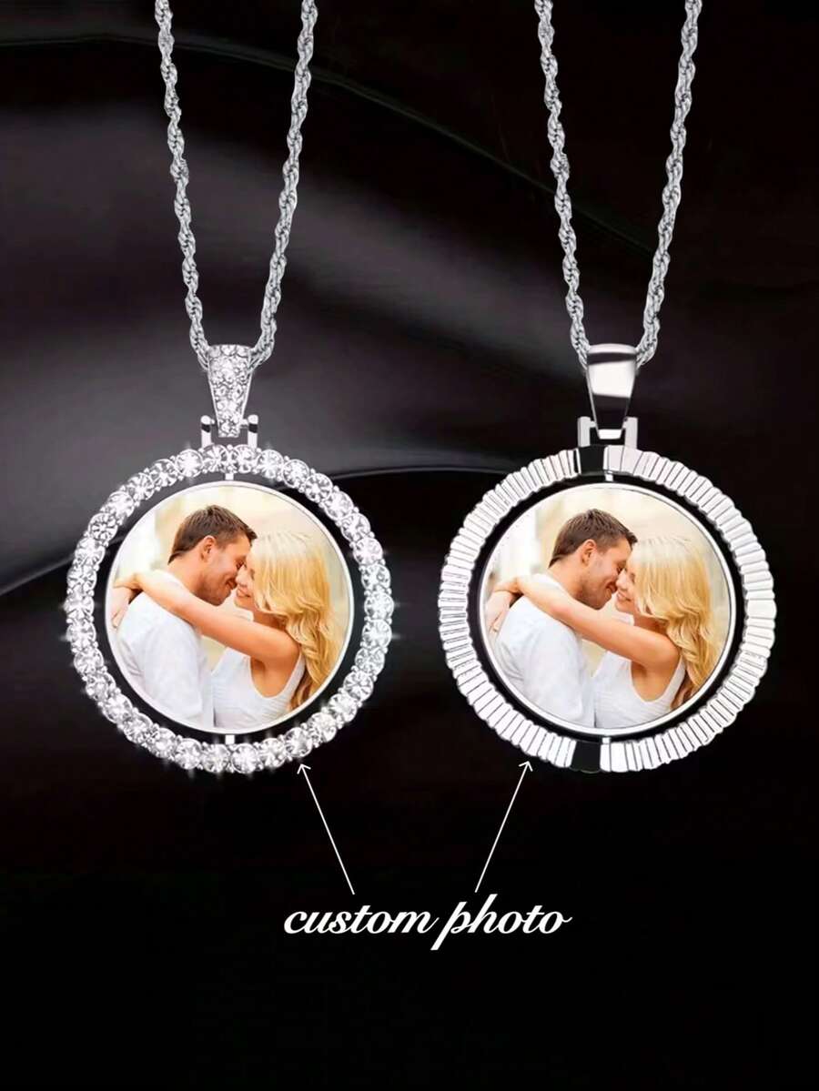 1 colar com pingente redondo personalizado com foto faça você mesmo - zircônia brilhante incrustada, joia significativa para presentear - fácil de montar, hipoalergênico, sem níquel e durável - Multicolorido 2 - Ver 1