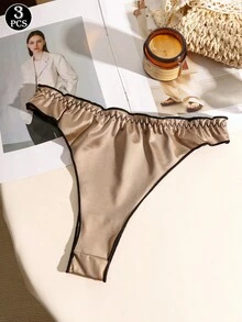 三件套女士蝴蝶结透明性感丁字裤，少女风丁字裤 - 彩色 - 查看 2