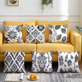 6 件抽象黑白灰色几何抱枕套，柔软桃色天鹅绒面料，单面印花 16"X16"/18"X18"/20"X20"，适用于客厅卧室沙发椅家居装饰枕套，无枕芯