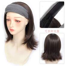 女士布艺头带短锁骨卷发假发，可拆卸头带 - 彩色 - 查看 7