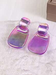 1 Pair Minimalist Candy Color Geometric Round Drop Earrings, Elegant Resin Earrings Jewelry Gift For Women, Girls, Suitable For Daily Wear, Party, Travel