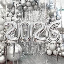 4pcs/Set 2026 Silver Number Balloons, 32 Inch Silver Foil Polyester Film Number Balloons For Birthday Party Decoration, Graduation Ceremony Decoration, New Year Party Supplies 2026, New Year Decoration 2026, Christmas, New Year's Eve Party Supplies - Multicolor - View 6
