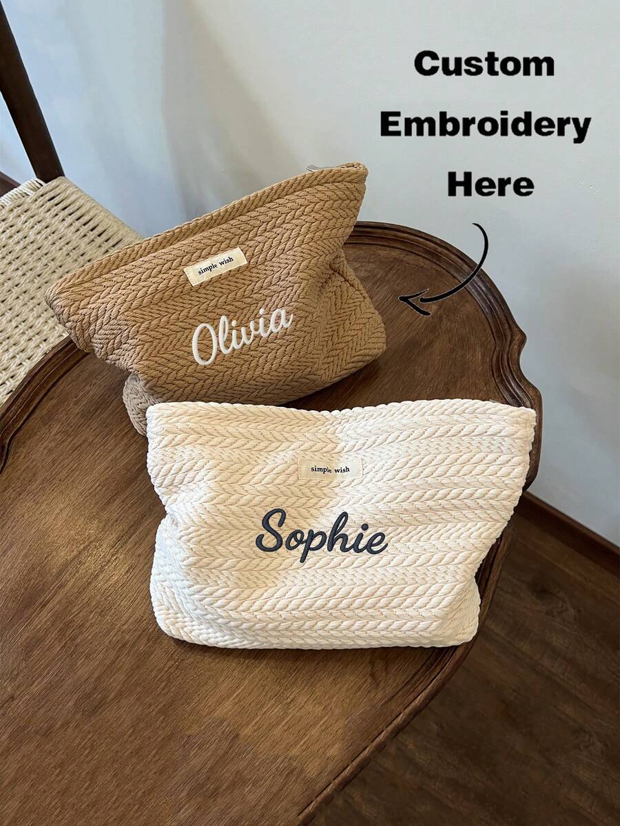 1pc Personalized Wheat Pattern Woven Fabric Handbag For Girl, Elegant Minimalist Design Travel Toiletry Pouch, Large Capacity Cosmetic Organizer With Zipper, Portable Storage Bag For Daily Use, Fashion Gift Idea,Christmas Gift Supplies - Multicolor - View 1