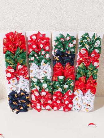10 件圣诞风格蝴蝶结发夹，休闲可爱女孩节日派对发饰，混色礼品套装