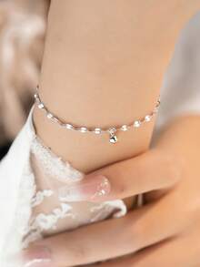 1pc Women's Minimalist Flat Chain Bracelet With Gold Sequin Beaded Pendant, Suitable For Daily Wear - Bead Bracelet - View 8