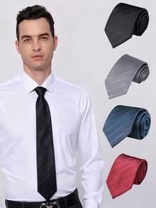 1 件男士 7CM 拉链领带，新郎婚礼领带（黑灰条纹），西装配饰拉链领带，圣诞节、感恩节、新年节日礼物 - 彩色 - 查看 2