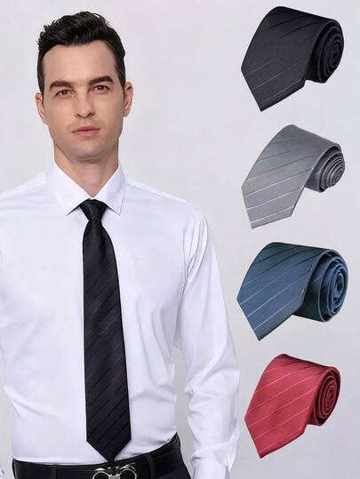 1 件男士 7CM 拉链领带，新郎婚礼领带（黑灰条纹），西装配饰拉链领带，圣诞节、感恩节、新年节日礼物