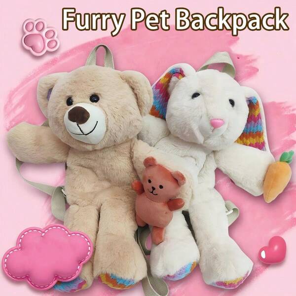 Juguetes de peluche adorables de oso y conejo para niños, mochila de mascotas de la serie adorable, para niños y niñas de 3 a 6 años, regalos para fiestas