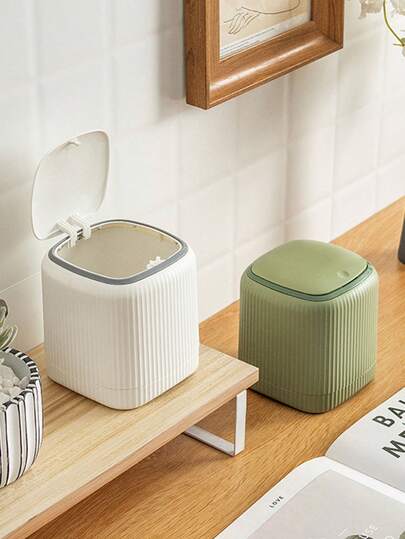 1pc Desktop Trash Can, Press Type Mini Trash Can, Kitchen, Bathroom, Bedroom, Office Desktop Accessories, Home Decoration, Room Decoration, Household Storage And Cleaning Supplies