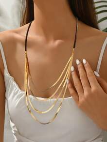 1pc Vintage Chic Metal Snake Bone Multilayer Necklace, Unique Design Clavicle Necklace For Women, Suitable For Sweater, Date, Party, Music Festival, Gift For Friends