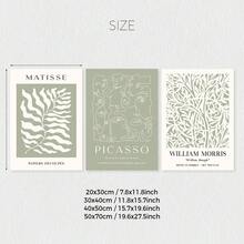 3入組波西米亞綠色抽象幾何植物和肖像收藏品牆藝術畫布印花套裝,包括馬蒂斯壁畫印花,畢卡索藝術印花,威廉莫裡斯印花,畫廊牆壁裝飾海報,綠色房間裝飾審美牆藝術,抽象壁藝術,家居裝飾,無畫框 - 綠色 - 查看 13