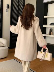 女士优雅仿毛领夹克，冬季 - 白色 - 查看 5