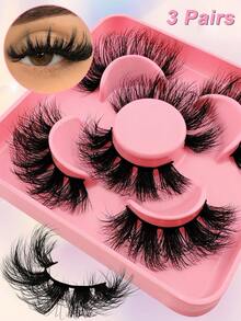 3 Pairs Full False Eyelashes Super Fluffy Volumized Eyelashes Dramatic Look 3D Wispy Faux Mink Lashes