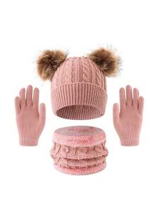 3pcs Set - Kids Winter Warm Thick Ear Ion Hat, Gloves, Scarf 3 Pieces Set, Suitable For Boys & Girls, Fits Ages 3-8 - Multicolor - View 5