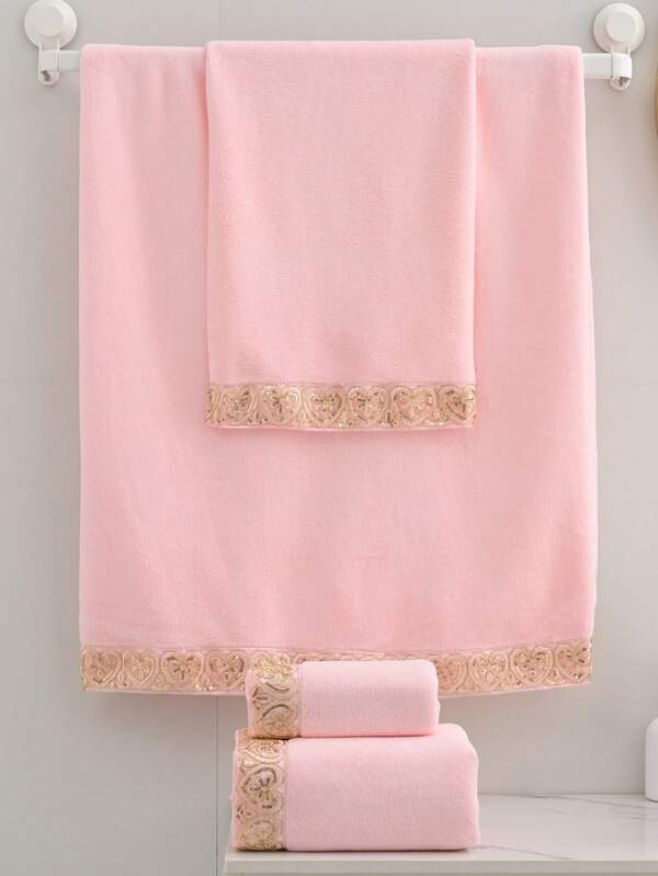 1 pieza/2 piezas Toalla de felpa coral con encaje en forma de corazón romántico, toalla de mano súper suave, absorbente, amigable con la piel y de secado rápido, toalla de piscina al aire libre, toalla facial y de baño diaria para parejas adultas, Toalla de baño 70*140cm, Toalla facial 34*75cm