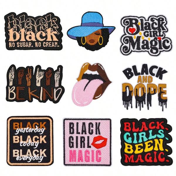 Süße schwarze Stickerei Bügel-Aufnäher, inspirierender Mädchen Bügel-/Näh-Applikations-Aufnäher für Trucker Caps, Jeans, Hemden, Jacken und Taschen, lässige Bekleidung & Accessoires