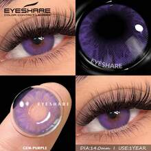 EYESHARE 2 Pcs Colored Contact Lenses For Eyes Gem Blue Colored Lens Natural Purple Eyes Contact Yearly Blue Beauty Makeup Eyes Lens,14.0mm- No Degree - GEM-PURPLE - 查看 1