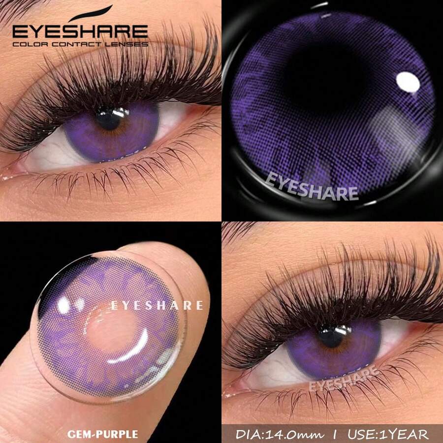 EYESHARE 2 Pcs Colored Contact Lenses For Eyes Gem Blue Colored Lens Natural Purple Eyes Contact Yearly Blue Beauty Makeup Eyes Lens,14.0mm- No Degree - GEM-PURPLE - 查看 1