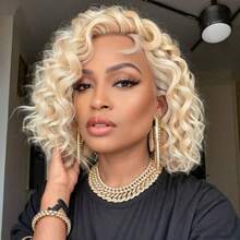 8-14 Inch Blonde 613 HD Lace Frontal Wig 13x4 Curly Wigs Deep Wave Human Hair Wig 200 Density 13x4 Transparent Lace Wig PrePlucked For Women - S613 - 查看 2