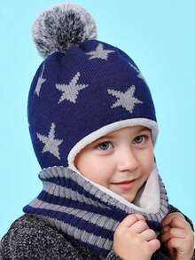 1pc Kids Hat Set, Autumn/Winter New Thick Knitted Hat Scarf 2-In-1, Windproof Earflap Hat For Boys & Girls, Suitable For Outdoor, Fits Ages 3-7 - Star Buffalo Hat - View 13