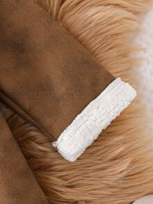 Baby Girl Brown & White Thermal Lined Long Coat, Retro & Fashionable Double-Breasted Design, Suitable For Casual Outings, School, And Leisure Activities