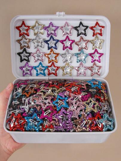 30pcs/Set Girls' Random Colorful Shiny Sequin Star Barrettes, Cute Princess Hair Clips For Bangs & Flyaways, Everyday Use & Gift