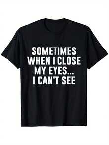 Men'S Casual Office Joke T-Shirt - "Sometimes When I Close My Eyes, " Graphic Tee, Black With White Text, Regular Fit Short Sleeve, 100% Cotton, S-XXXL, Perfect For Summer, Casual Attire | Humorous Design | Comfortable Fit - 黑色 - 查看 1