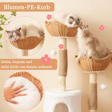 108cm Solid Wood Cat Tree – Cat Scratching Post With 2 Baskets And Cave, Natural Wood And Sisal, With Plush Ball And Thick Cushion –  Scratcher For Large Cats And Kittens - Brown - View 4