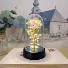 Enchanted Rose With LED Light – Decorative Eternal Flower In Acrylic Dome - White - View 1